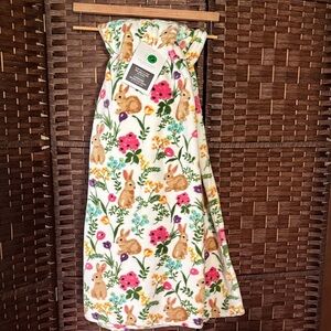 Plush Bunny Floral Throw Blanket - White with Multicolor Accents